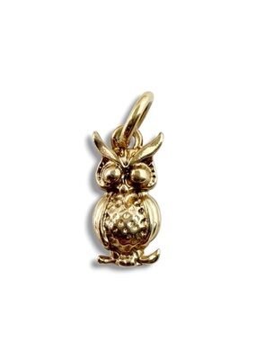 Vintage Owl Charm Pendant Antiqued Goldtone